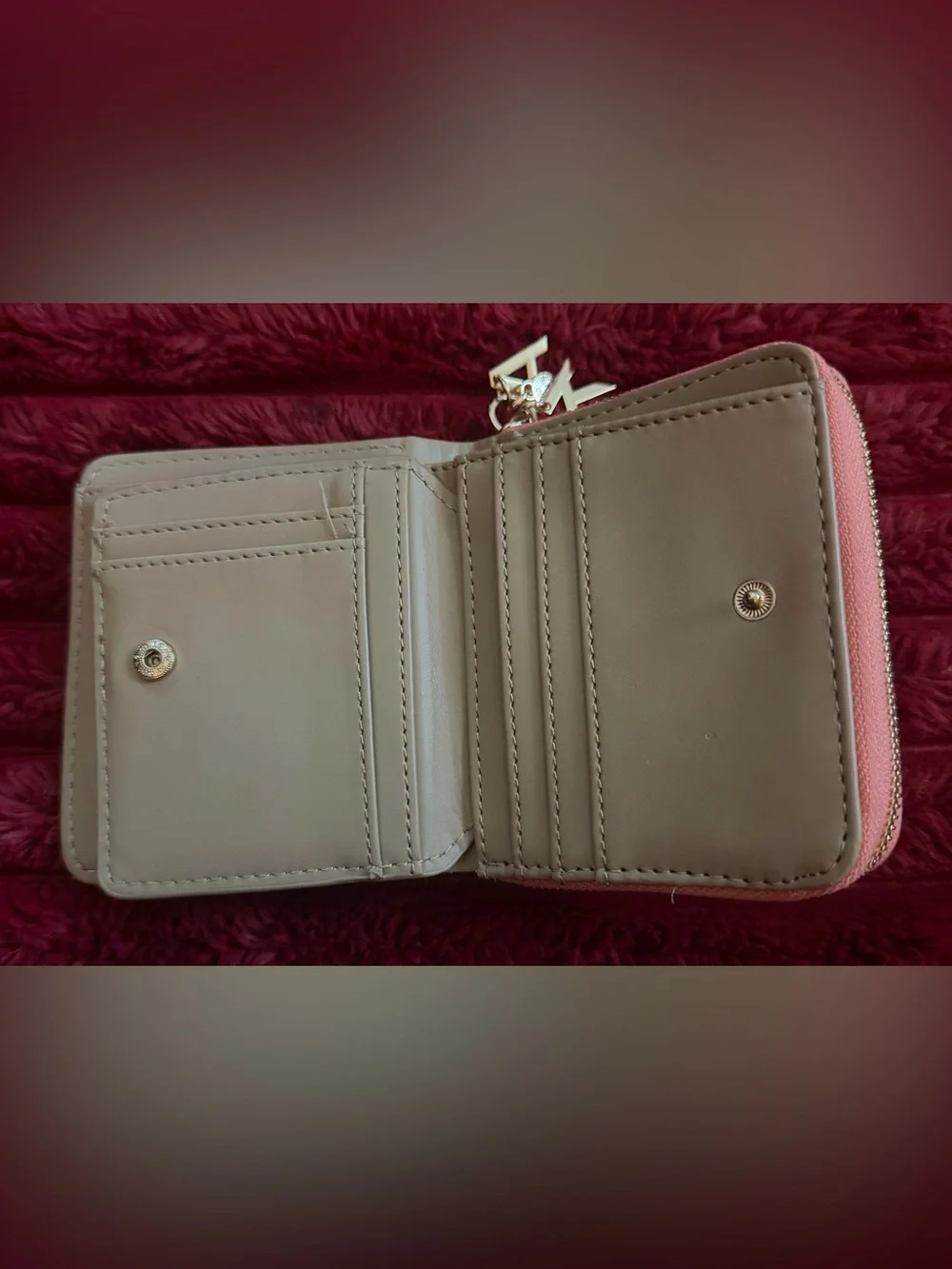 Anne Klein Peach Pebbled Leather Zip Wallet with Gold Logo